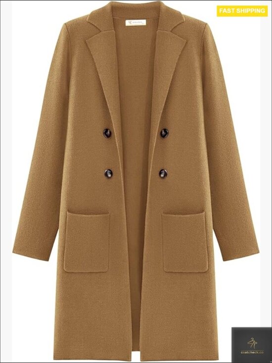 Sweaters - Open Front Cardigan Sweater Long Sleeve Notch Collar Knit Jacket Business